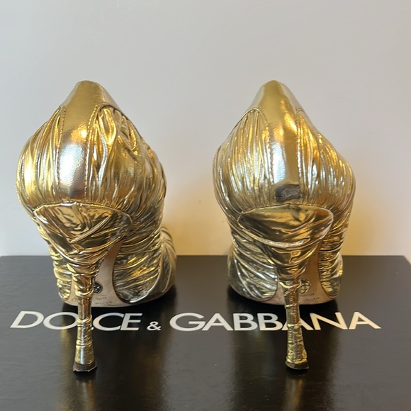 Dolce & Gabbana Décolleté Stagnola Argento Gold Metallic Crinkle Pump Sz 5.5 - Picture 6 of 9